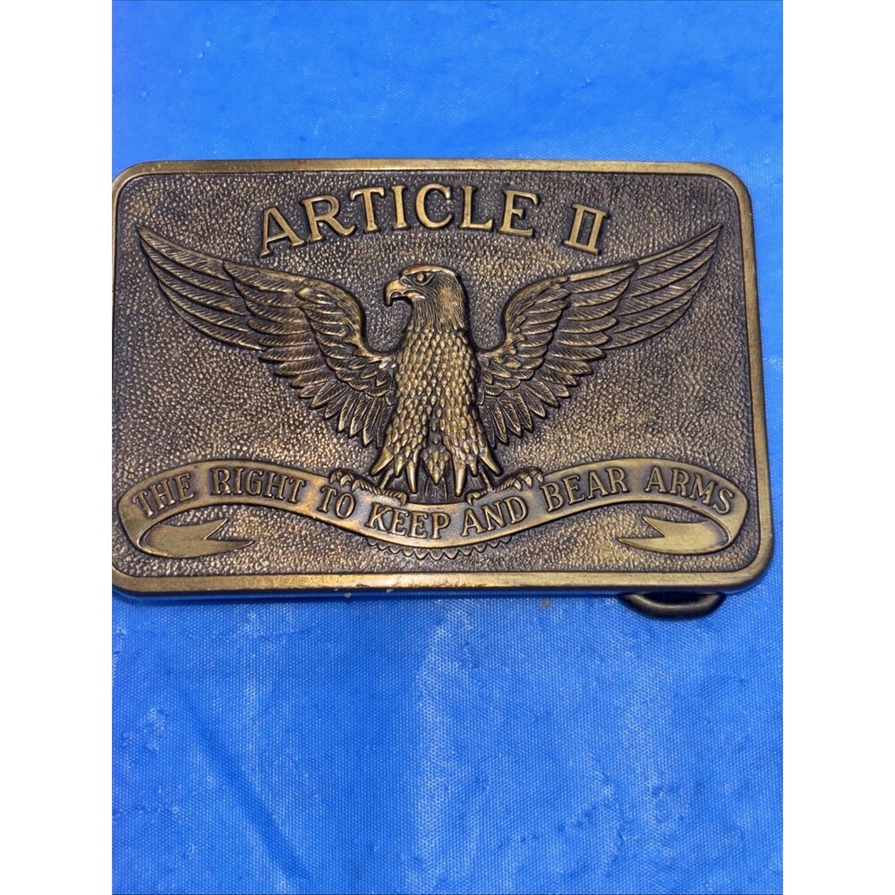 Article II "The Right to Keep and Bear Arms" Brass Belt Buckle Made in USA Eagle